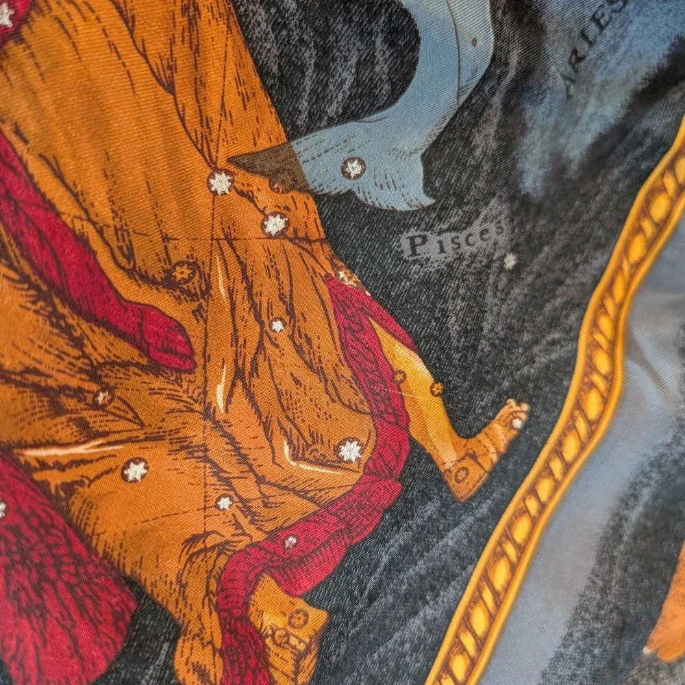 Vintage Echo Zodiac Celestial Silk Scarf Astrological Constellation Print 34